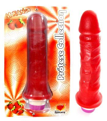 Protese Com Vibro Frutada 19 x 4,2 cm Aroma Morango
